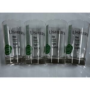 Usher's Green Stripe "The First Light Scotch" Beer Glass Set of 4 EUC